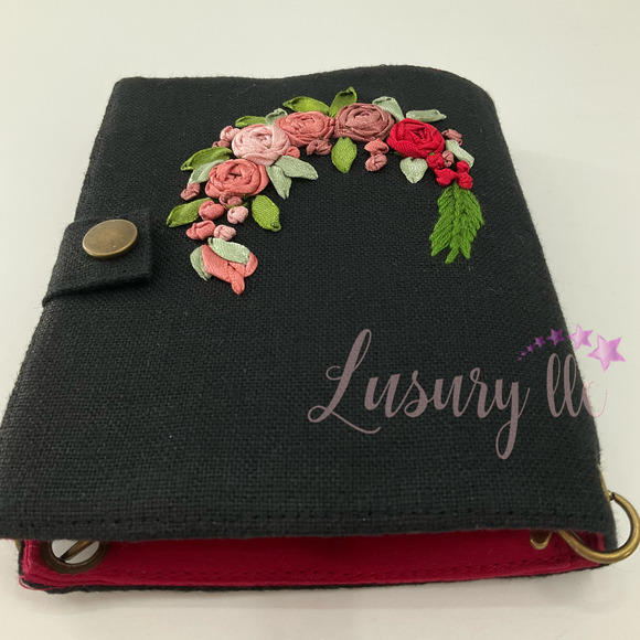 Pink Red tiny Rose Embroidery Passport Wallet, Birthday Gift, Versatile Washable - Picture 5 of 13